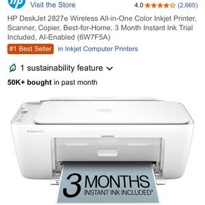 HP White DeskJet 2827e All-in-One Printer